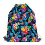 Turquoise Hawaiian Fruits Pattern Print Drawstring Bag