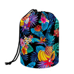 Turquoise Hawaiian Fruits Pattern Print Drawstring Makeup Bag