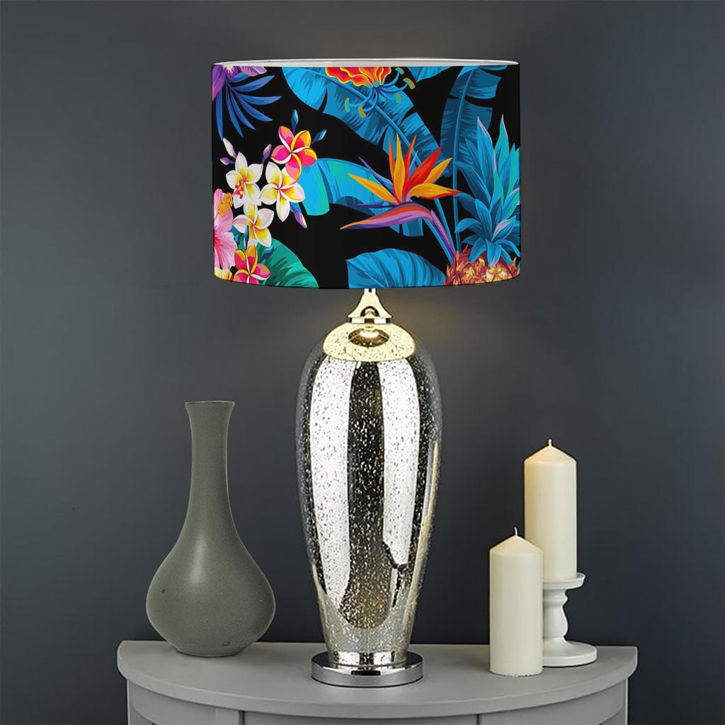 Turquoise Hawaiian Fruits Pattern Print Drum Lamp Shade