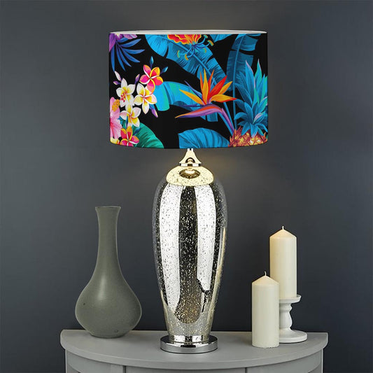 Turquoise Hawaiian Fruits Pattern Print Drum Lamp Shade