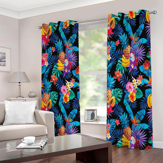 Turquoise Hawaiian Fruits Pattern Print Extra Wide Grommet Curtains