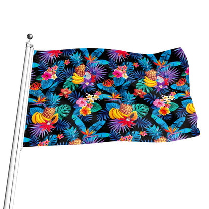 Turquoise Hawaiian Fruits Pattern Print Flag