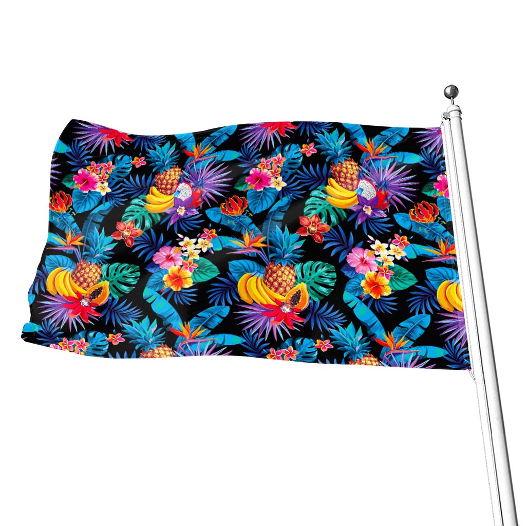 Turquoise Hawaiian Fruits Pattern Print Flag