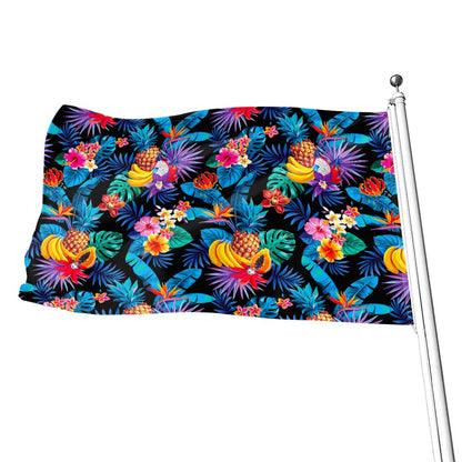 Turquoise Hawaiian Fruits Pattern Print Flag
