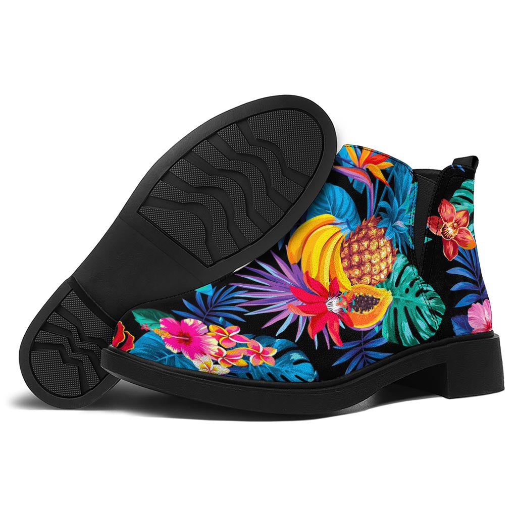 Turquoise Hawaiian Fruits Pattern Print Flat Ankle Boots