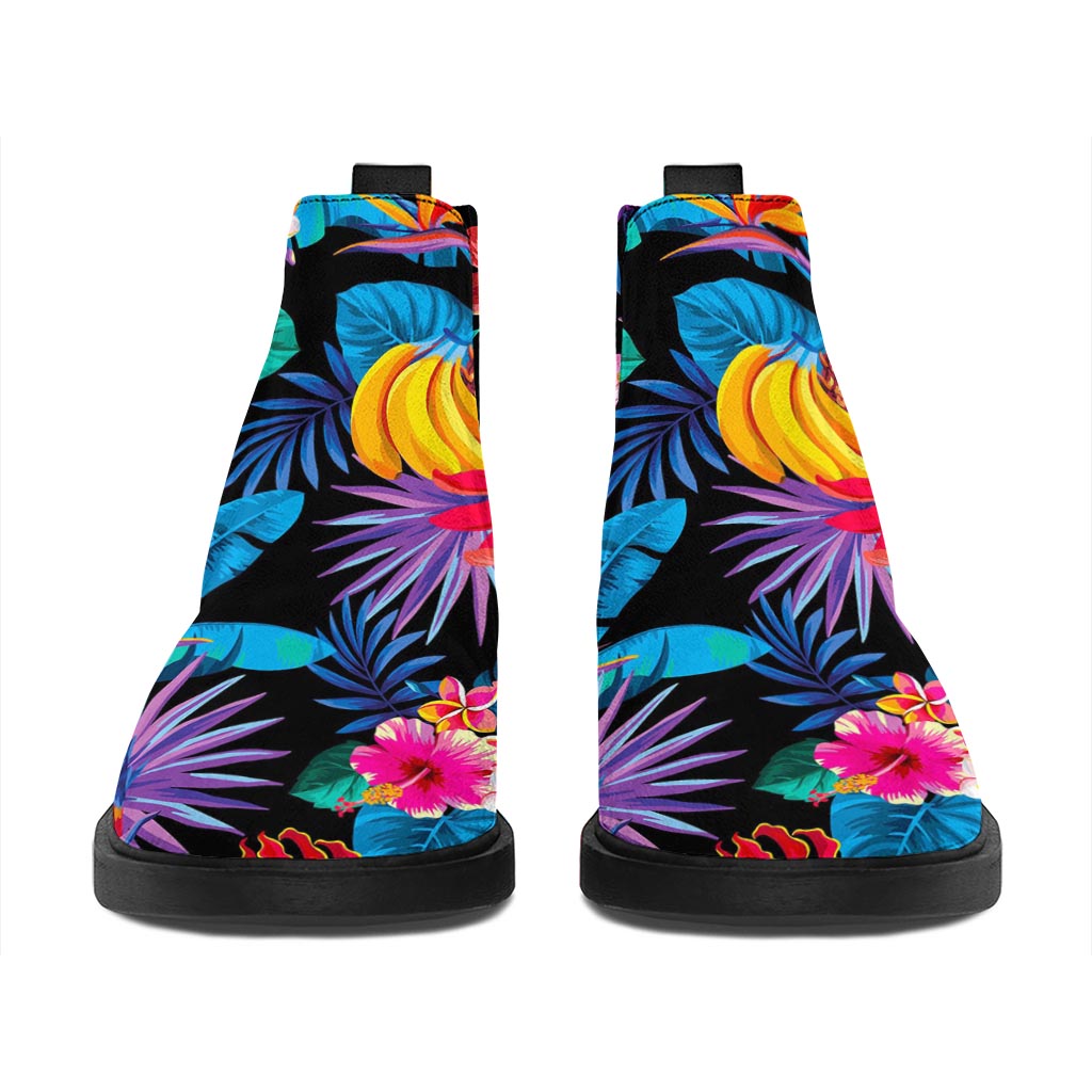 Turquoise Hawaiian Fruits Pattern Print Flat Ankle Boots