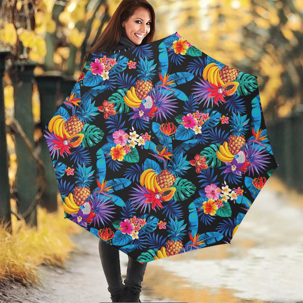 Turquoise Hawaiian Fruits Pattern Print Foldable Umbrella