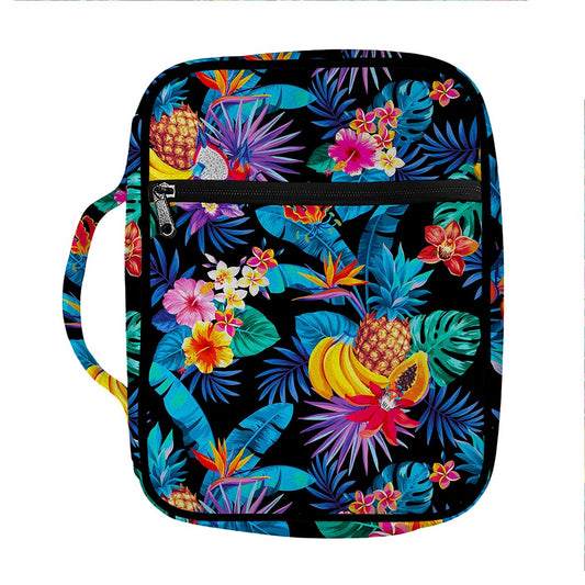 Turquoise Hawaiian Fruits Pattern Print Front Pocket Bible Bag