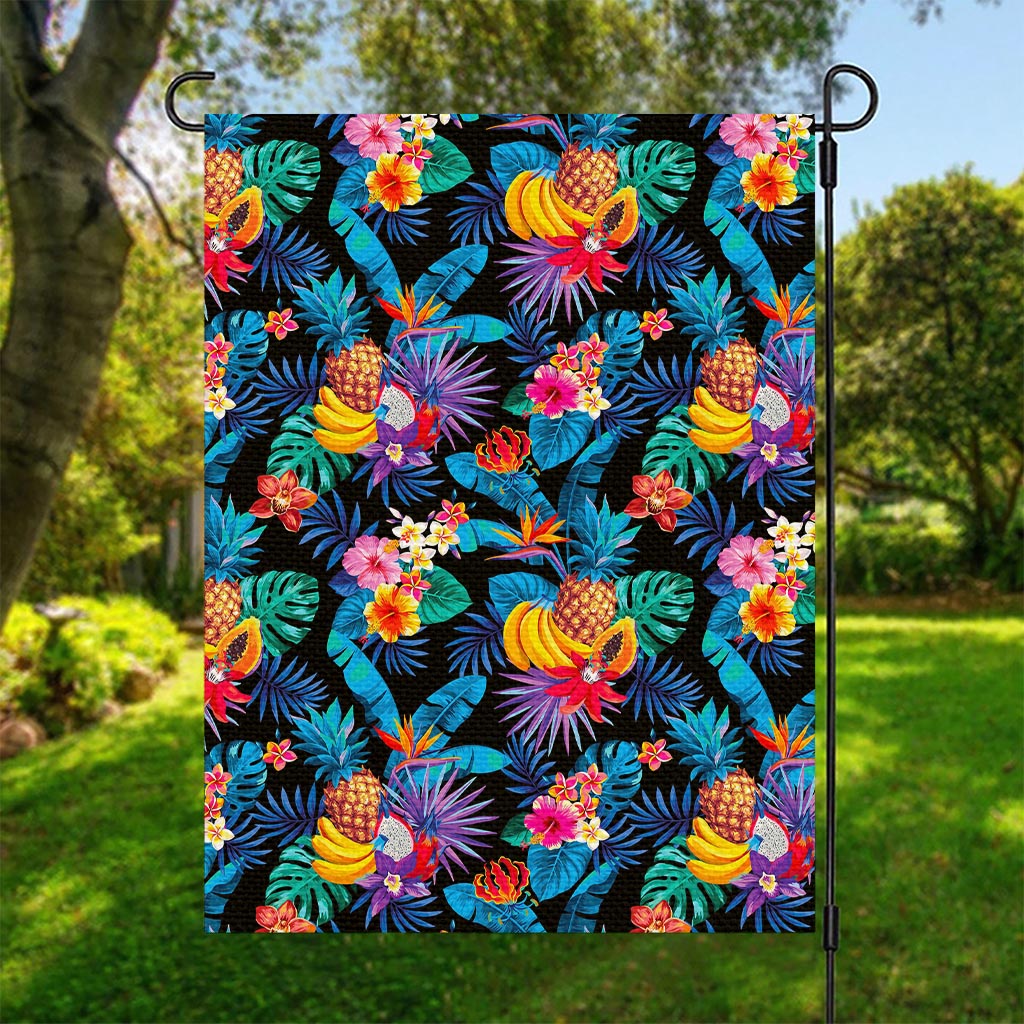 Turquoise Hawaiian Fruits Pattern Print Garden Flag
