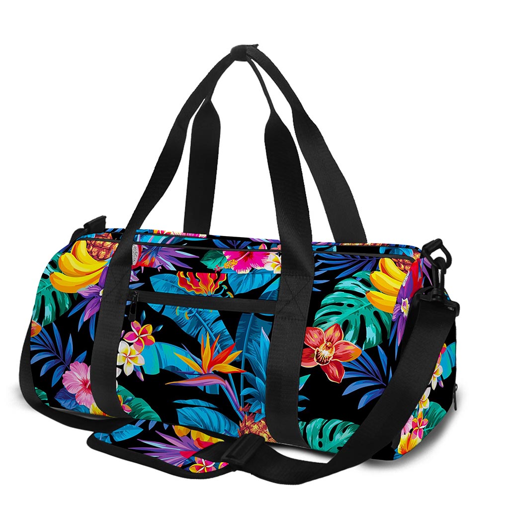 Turquoise Hawaiian Fruits Pattern Print Gym Bag