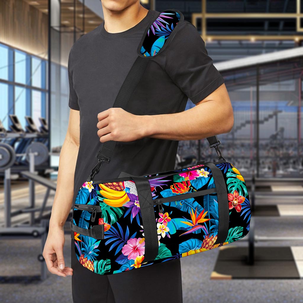 Turquoise Hawaiian Fruits Pattern Print Gym Bag