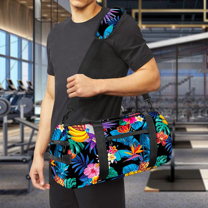 Turquoise Hawaiian Fruits Pattern Print Gym Bag
