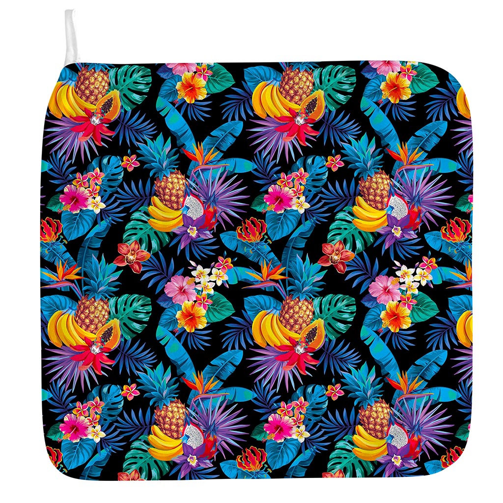 Turquoise Hawaiian Fruits Pattern Print Hand Towel