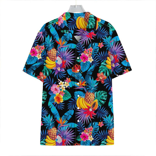 Turquoise Hawaiian Fruits Pattern Print Hawaiian Shirt