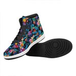 Turquoise Hawaiian Fruits Pattern Print High Top Leather Sneakers