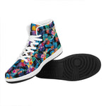 Turquoise Hawaiian Fruits Pattern Print High Top Leather Sneakers