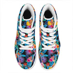 Turquoise Hawaiian Fruits Pattern Print High Top Leather Sneakers