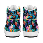Turquoise Hawaiian Fruits Pattern Print High Top Leather Sneakers