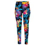 Turquoise Hawaiian Fruits Pattern Print High-Waisted Pocket Leggings