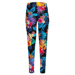 Turquoise Hawaiian Fruits Pattern Print High-Waisted Pocket Leggings