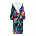 Turquoise Hawaiian Fruits Pattern Print Hooded Bathrobe