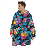 Turquoise Hawaiian Fruits Pattern Print Hoodie Blanket