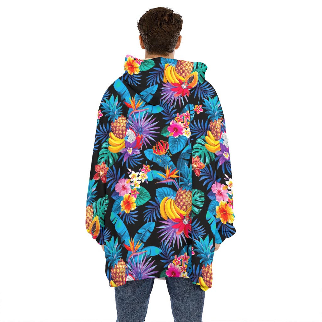 Turquoise Hawaiian Fruits Pattern Print Hoodie Blanket