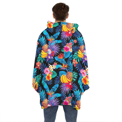 Turquoise Hawaiian Fruits Pattern Print Hoodie Blanket