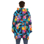 Turquoise Hawaiian Fruits Pattern Print Hoodie Blanket