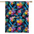 Turquoise Hawaiian Fruits Pattern Print House Flag