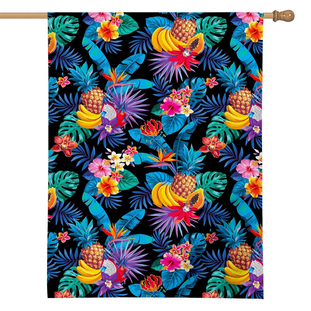 Turquoise Hawaiian Fruits Pattern Print House Flag