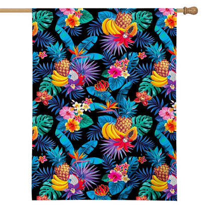 Turquoise Hawaiian Fruits Pattern Print House Flag