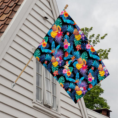 Turquoise Hawaiian Fruits Pattern Print House Flag