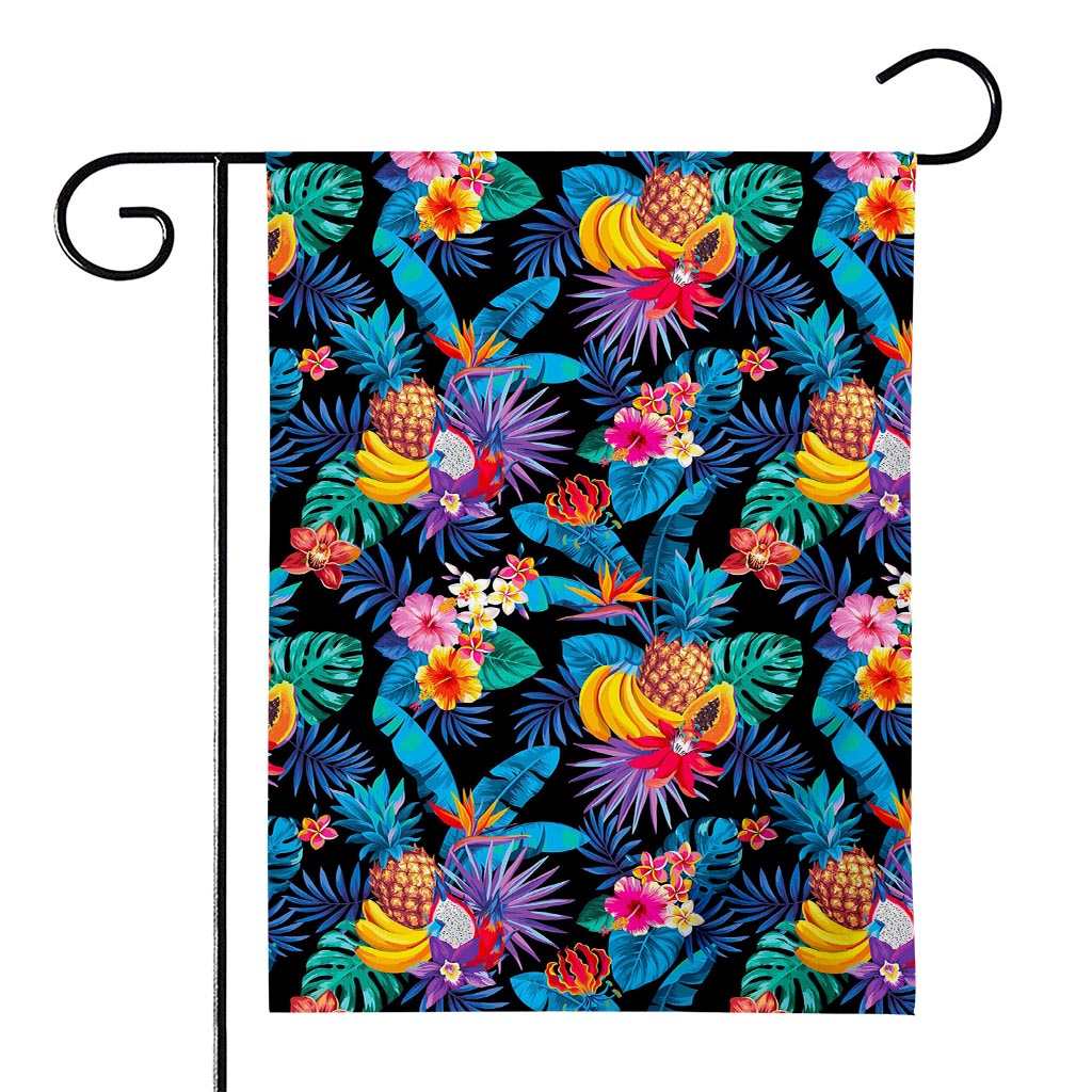 Turquoise Hawaiian Fruits Pattern Print House Flag