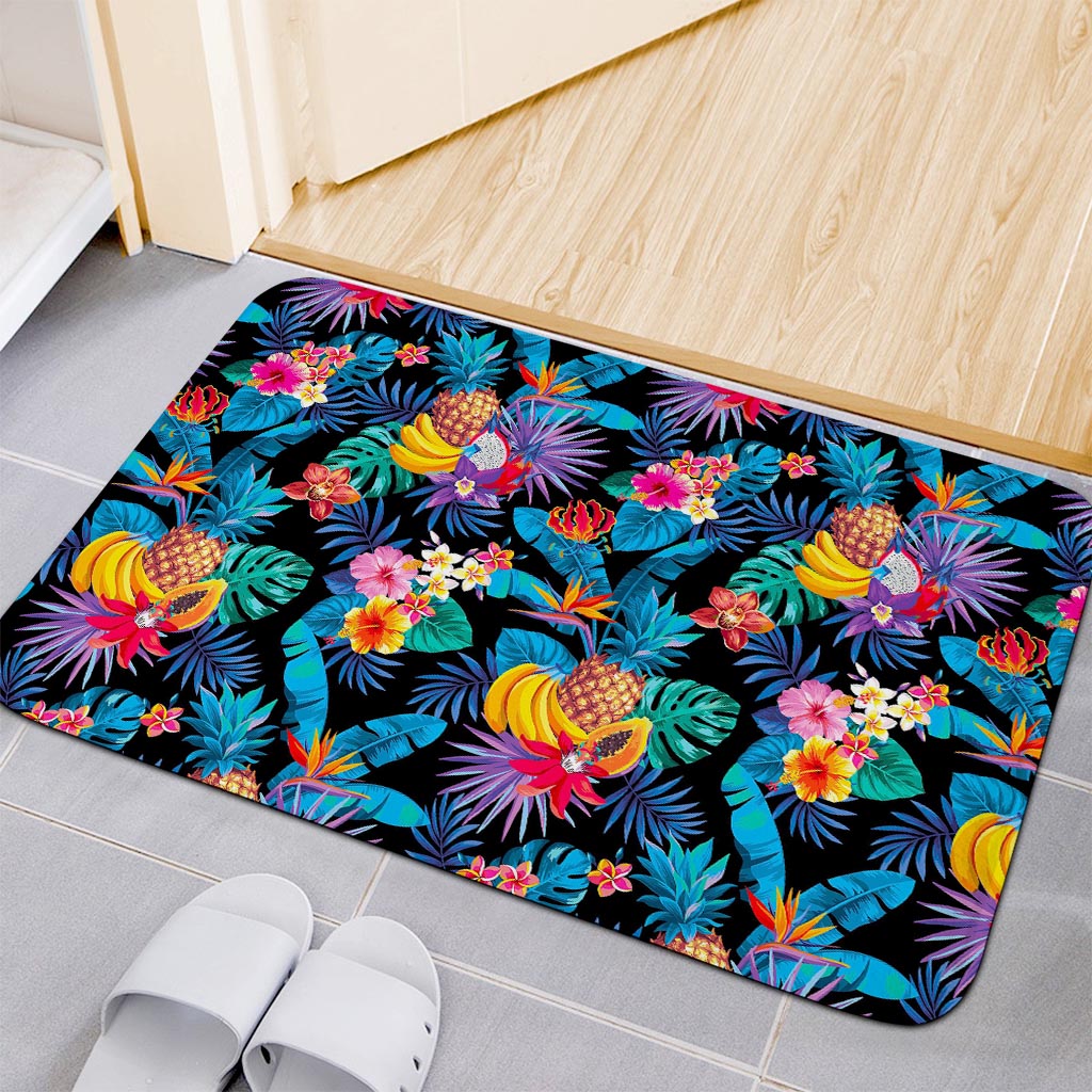 Turquoise Hawaiian Fruits Pattern Print Indoor Door Mat