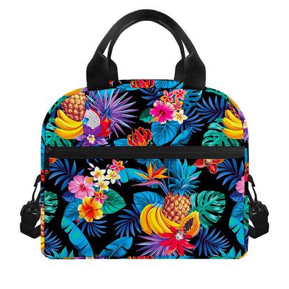 Turquoise Hawaiian Fruits Pattern Print Insulated Lunch Bag