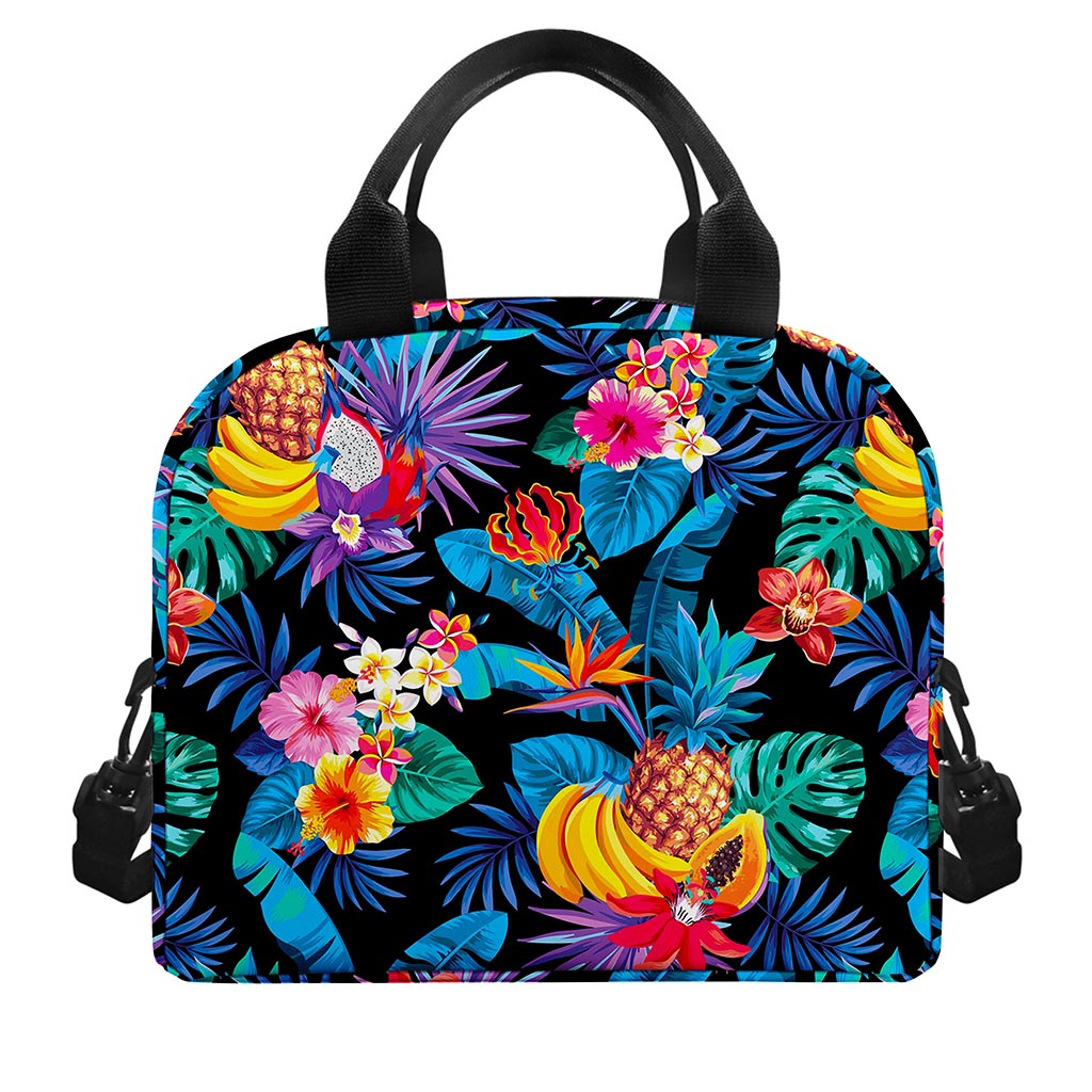 Turquoise Hawaiian Fruits Pattern Print Insulated Lunch Bag