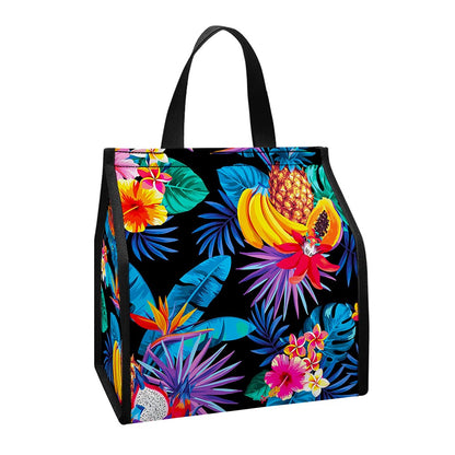Turquoise Hawaiian Fruits Pattern Print Insulated Lunch Tote