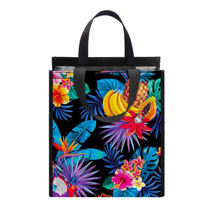 Turquoise Hawaiian Fruits Pattern Print Insulated Lunch Tote
