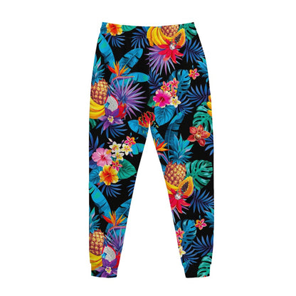 Turquoise Hawaiian Fruits Pattern Print Jogger Pants