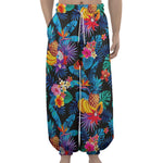 Turquoise Hawaiian Fruits Pattern Print Lantern Pants