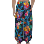 Turquoise Hawaiian Fruits Pattern Print Lantern Pants