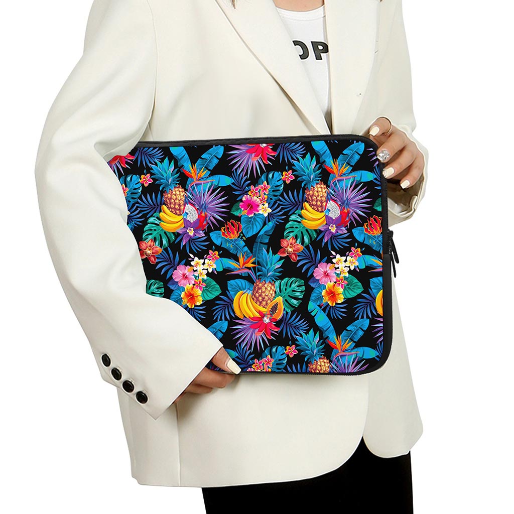 Turquoise Hawaiian Fruits Pattern Print Laptop Sleeve