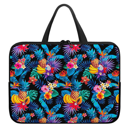 Turquoise Hawaiian Fruits Pattern Print Laptop Sleeve With Handle