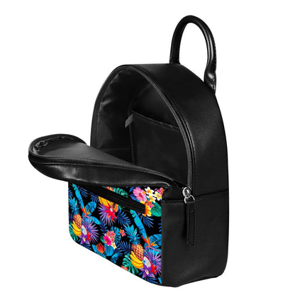 Turquoise Hawaiian Fruits Pattern Print Leather Backpack