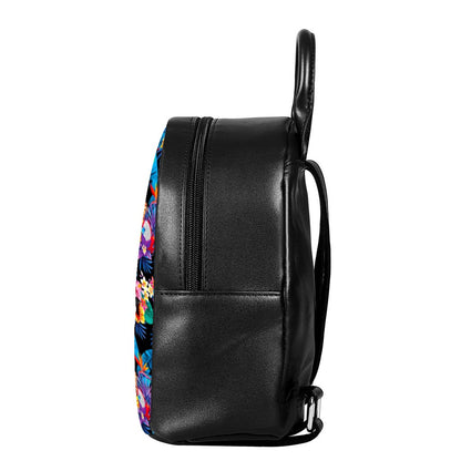 Turquoise Hawaiian Fruits Pattern Print Leather Backpack