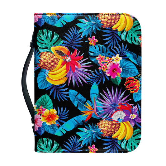 Turquoise Hawaiian Fruits Pattern Print Leather Bible Cover