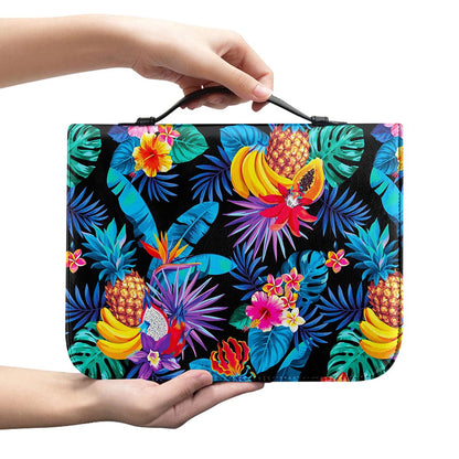 Turquoise Hawaiian Fruits Pattern Print Leather Bible Cover