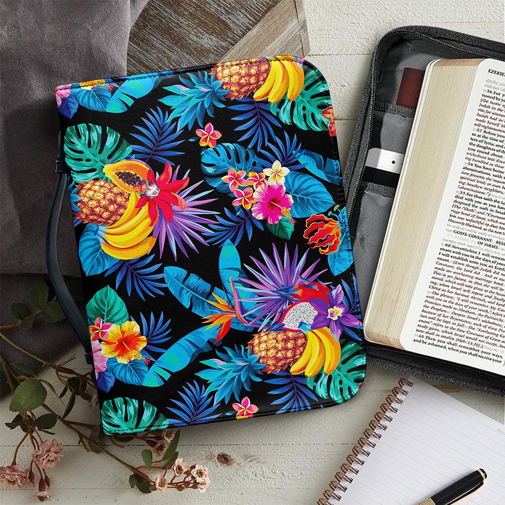 Turquoise Hawaiian Fruits Pattern Print Leather Bible Cover