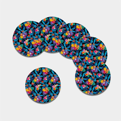 Turquoise Hawaiian Fruits Pattern Print Leather Coaster Set